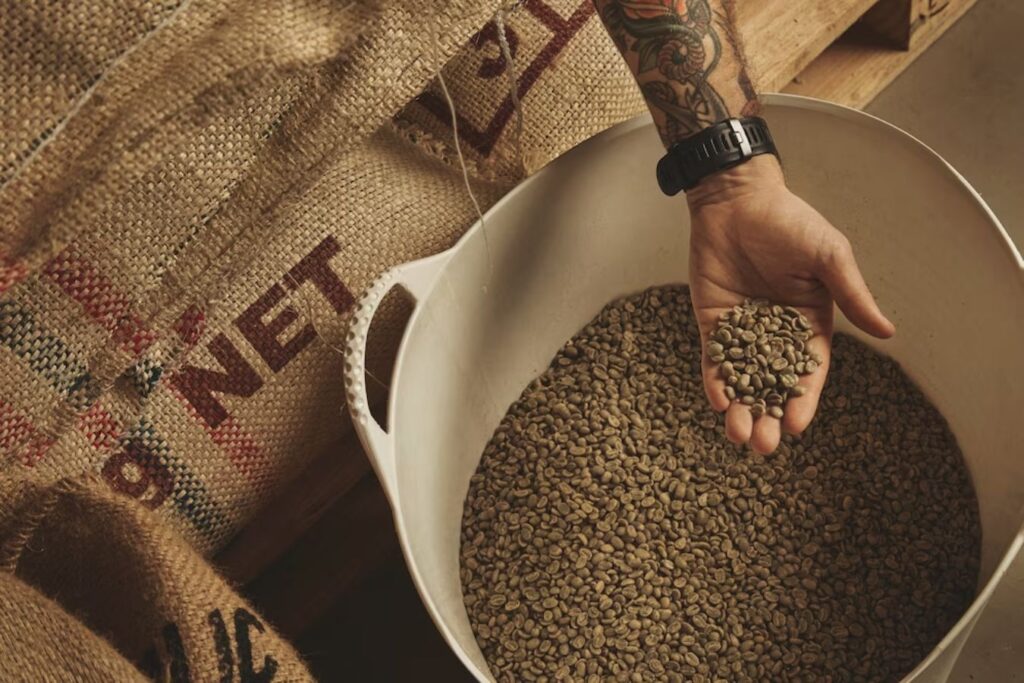 Bulk instant coffee powder in an export bag